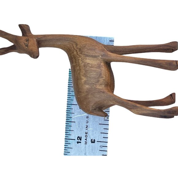 Hand-Carved Wooden Antelope Figurine 5.75" x 2.25" Decor Nature Sculpture Art - Picture 4 of 9